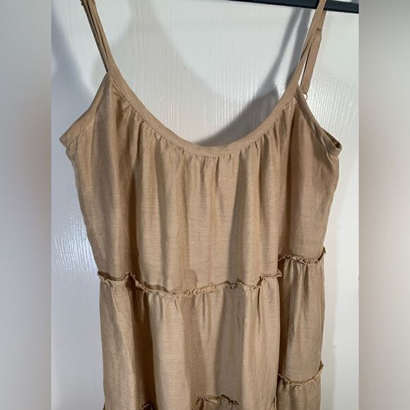 Eberjey EUC khaki Kesia linen tiered maxi dress Size Small - Picture 3 of 5